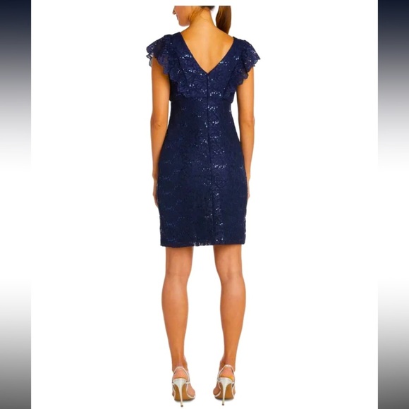 Women’s Formal Dress Size 14 NIGHTWAY Navy Sequins Flutter Sleeve Short Evening - Picture 4 of 6